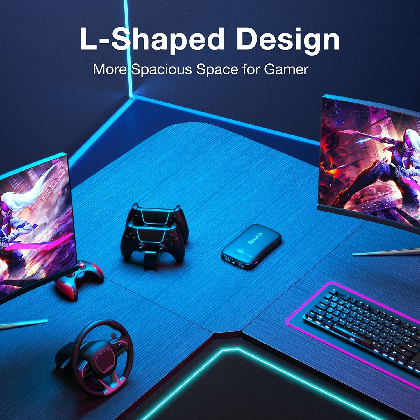 Black L-Shaped Gaming Desk with Monitor Stand-2