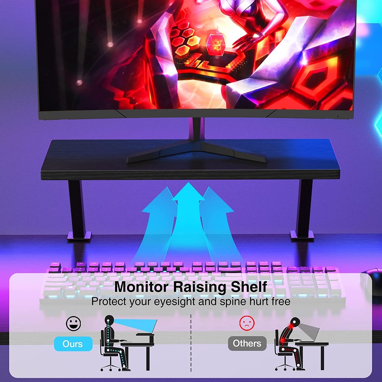 Black L-Shaped Gaming Desk with Monitor Stand-3
